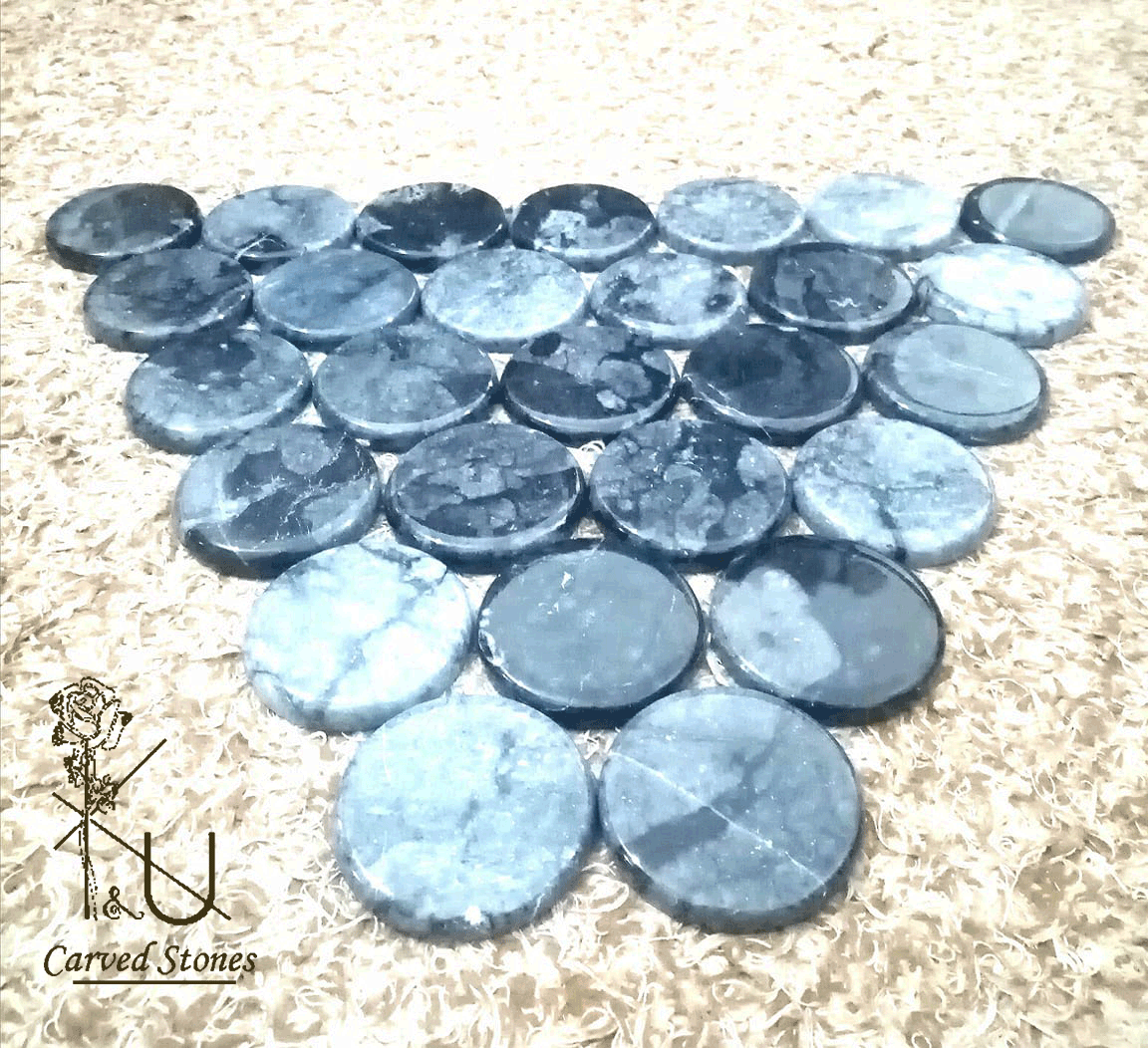 Silky Gray Marble Carved Table Coaster Set For Glass & Cup (12 Pcs) - Image 2