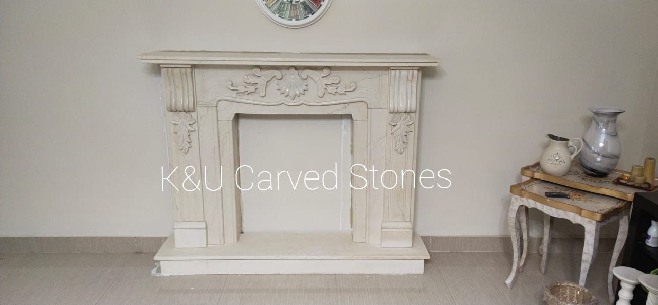 Carved White Marble Fire Place