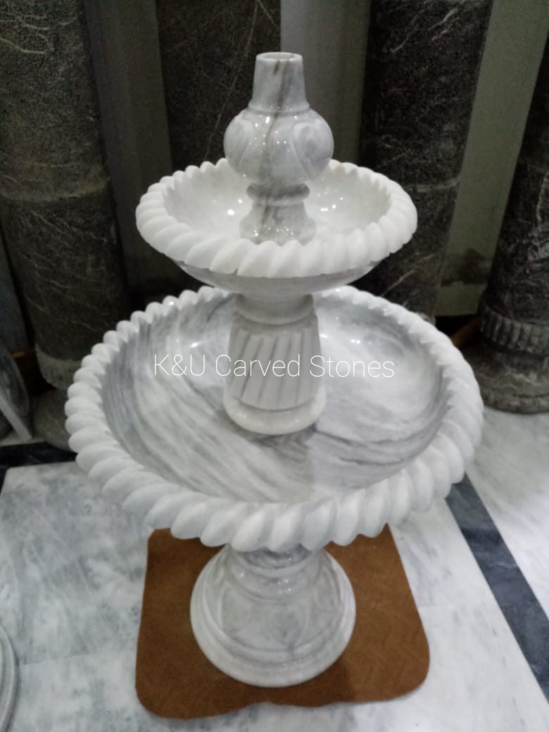 Carved White Marble Mat Water Fountain - Image 2