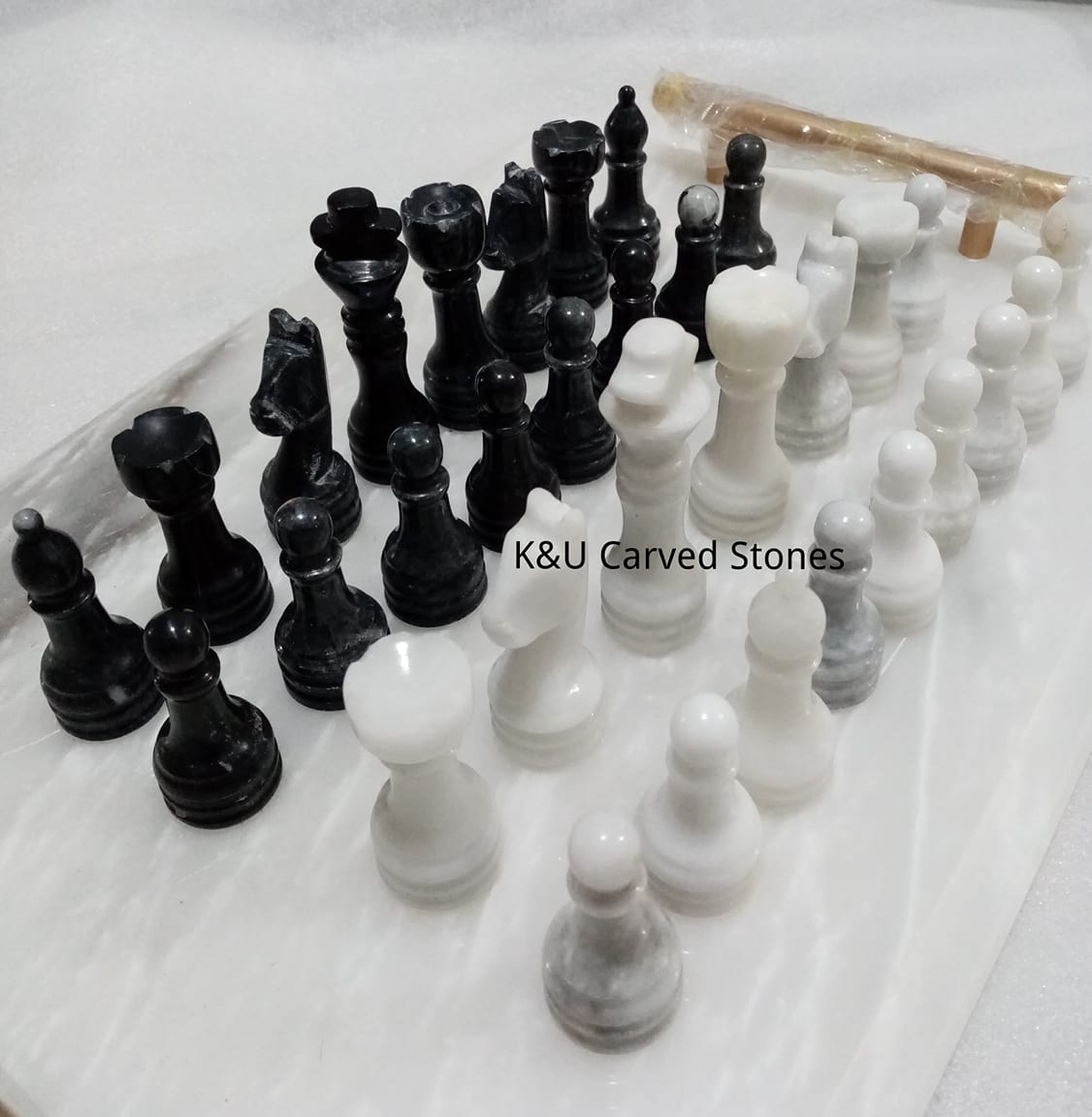 Black and White Marble Chess Figures (32 pieces) - Image 2