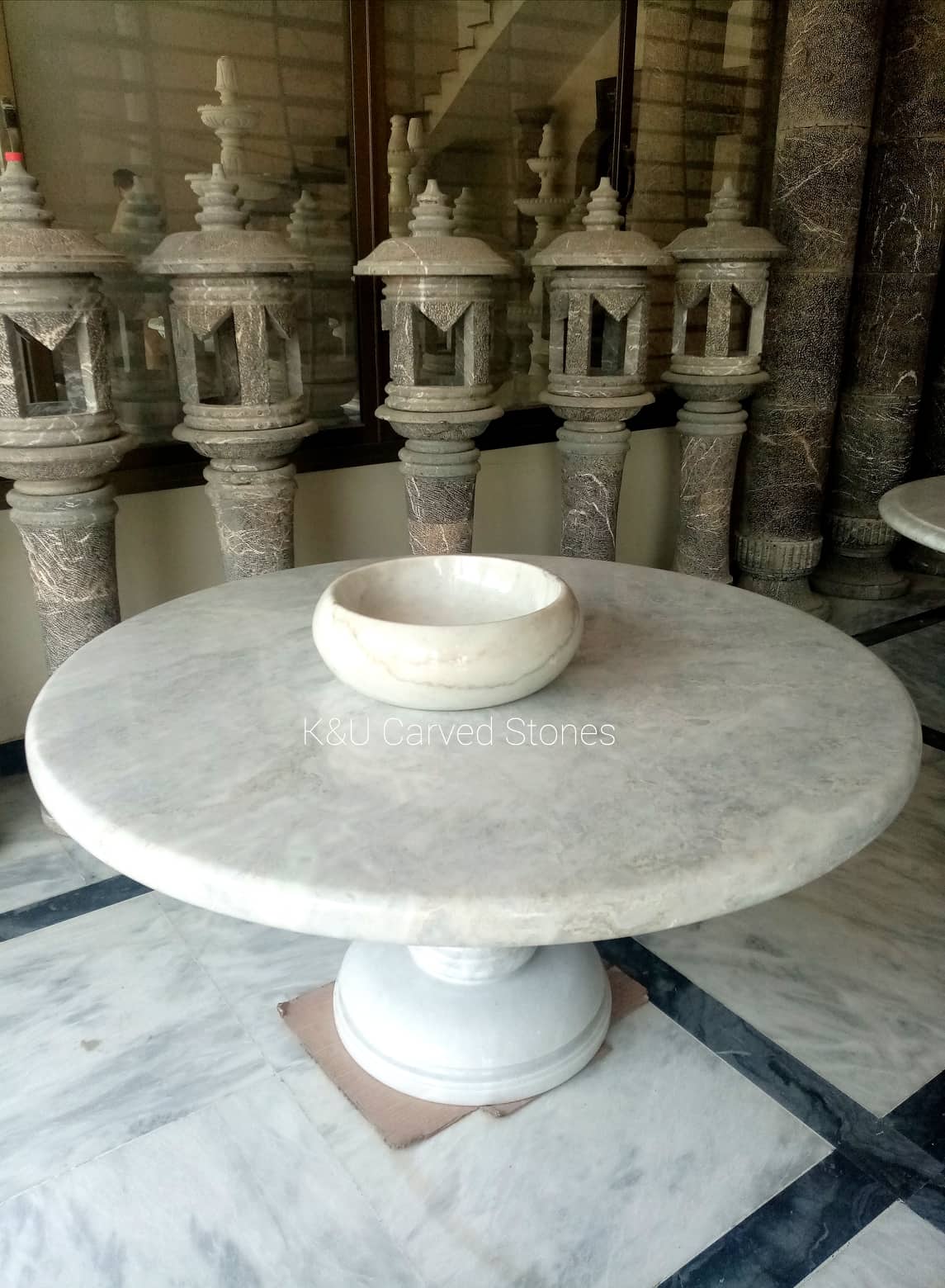 Exquisite White Marble Dining Table (1) - Image 3
