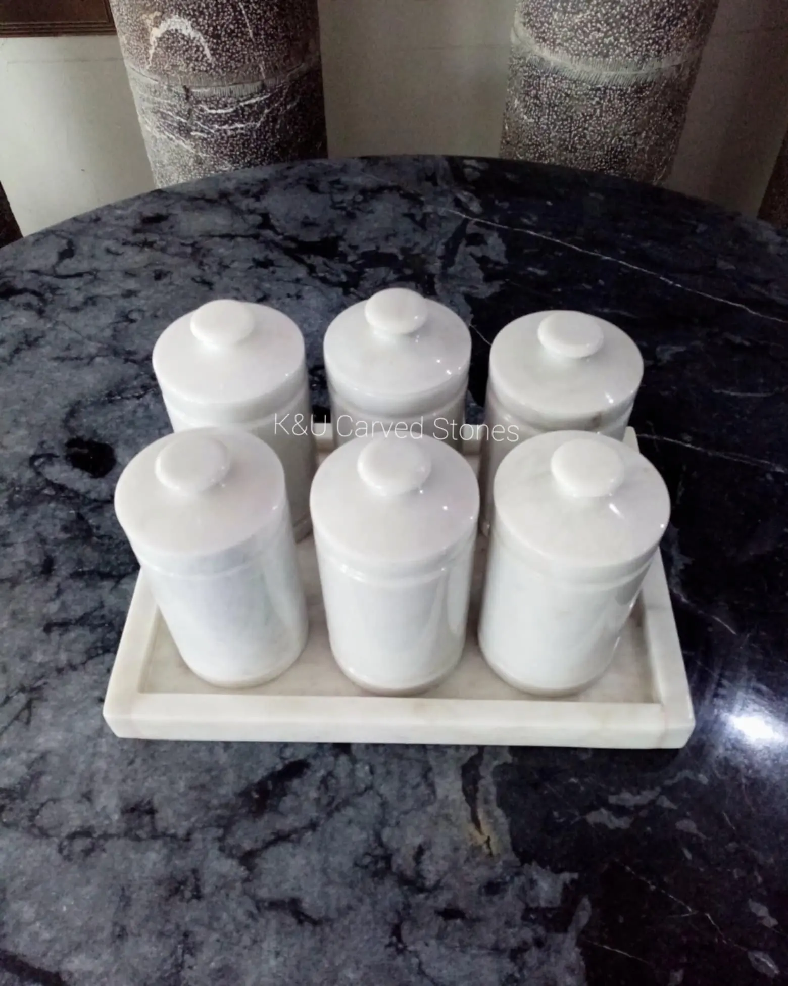 Marble storage containers with lids