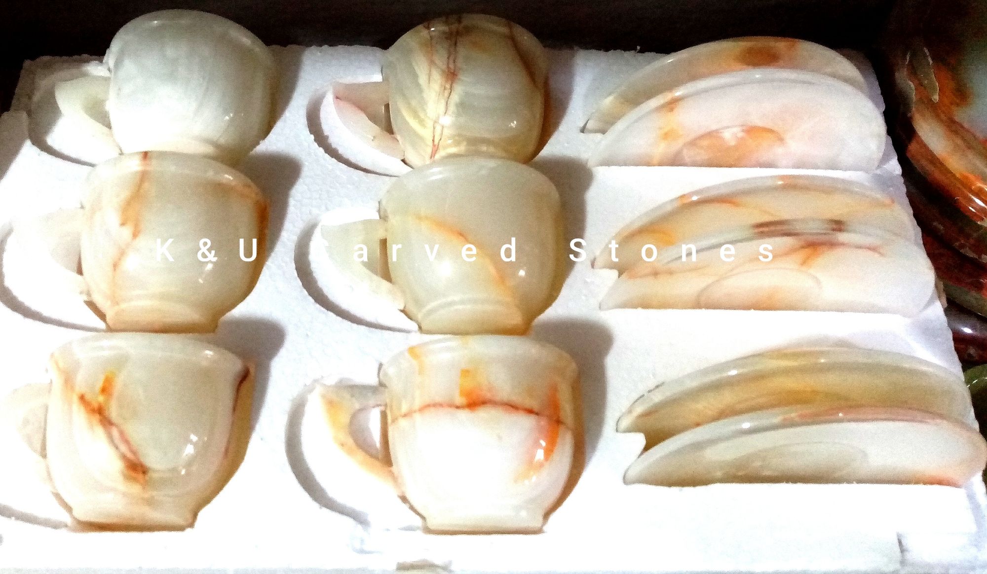 Carved Onyx Marble Tea Set