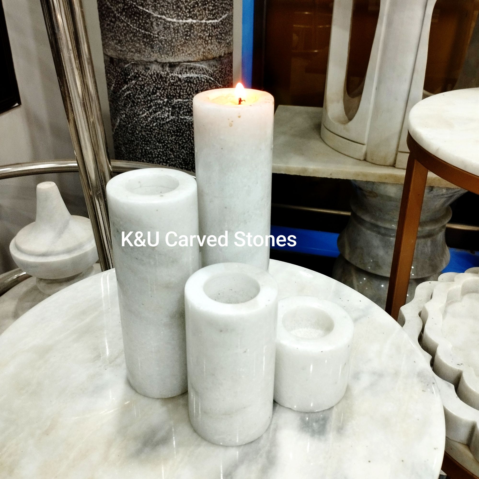 Premium Marble Candle Light Holder Set