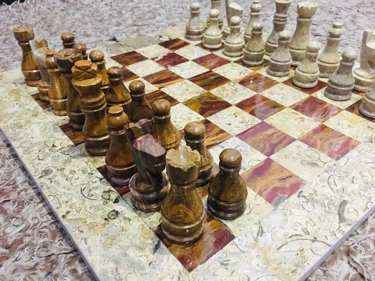 Brown Coral Marble Chess Set