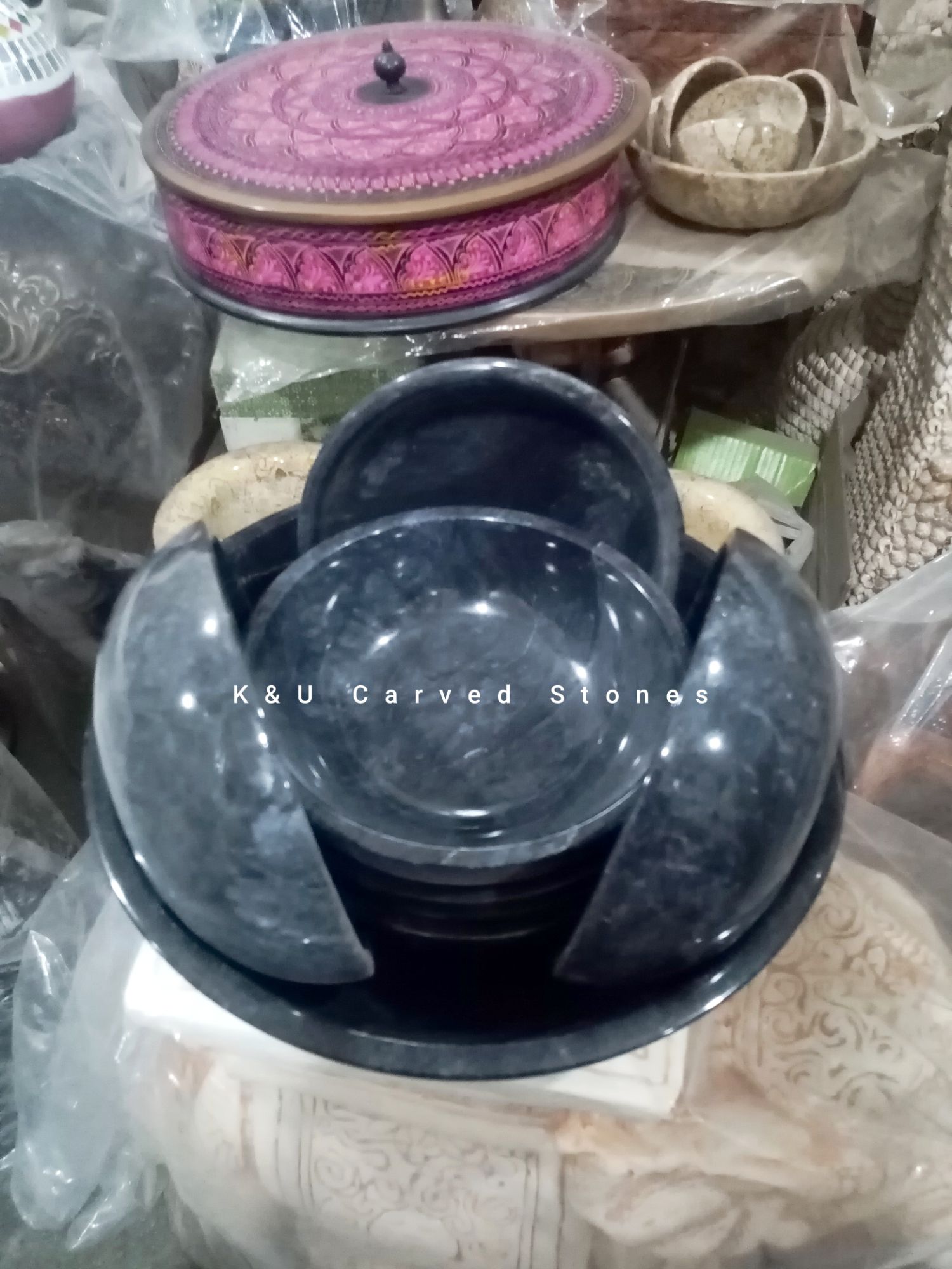 Black Marble Serving Bowl Set
