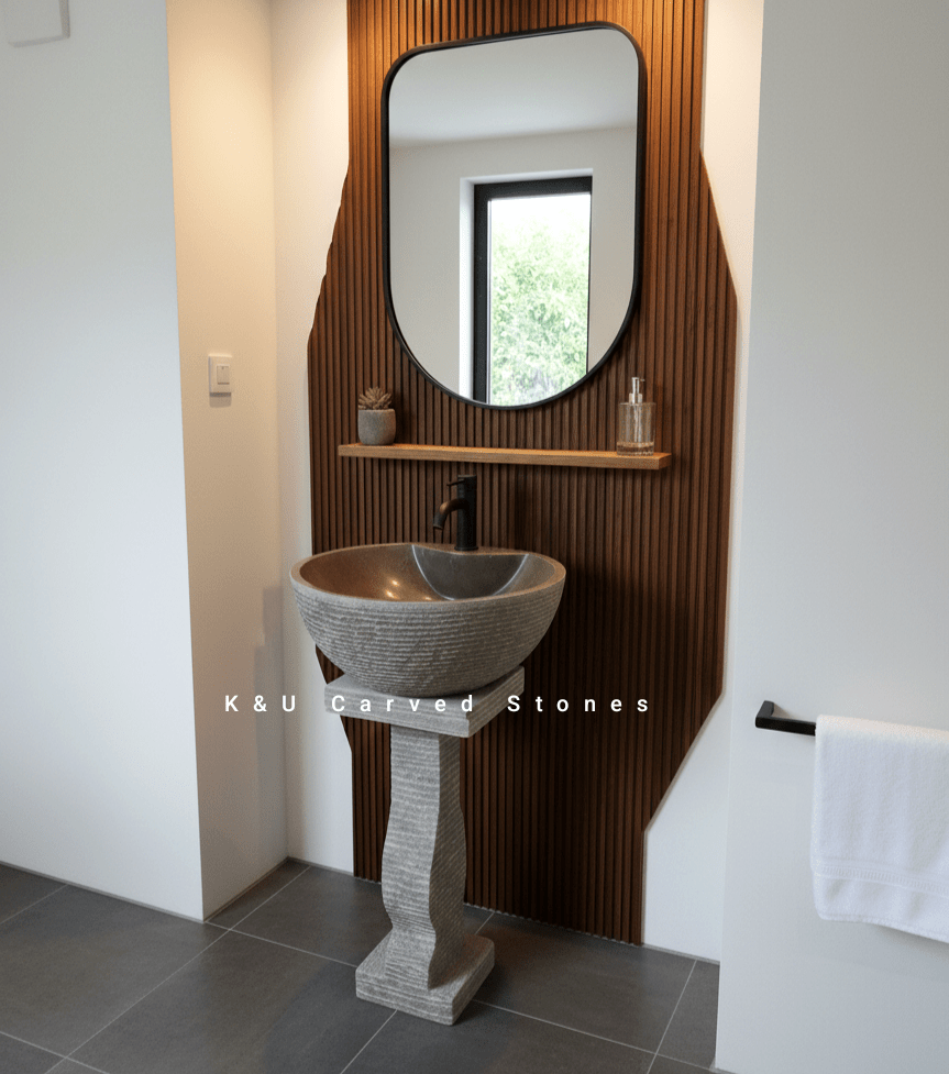 Handcrafted river stone freestanding sink for luxury modern bathroom decor
