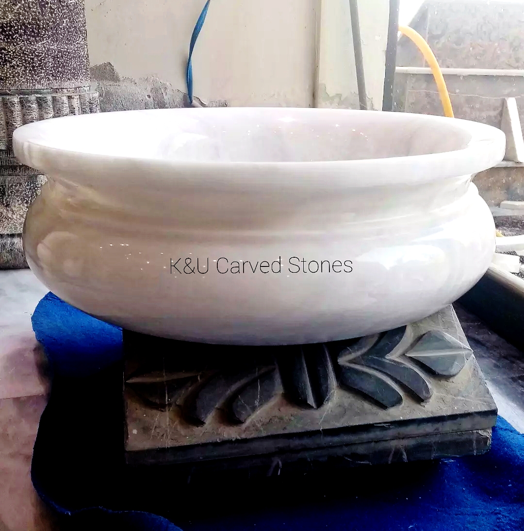 Carved marble sink polished finish