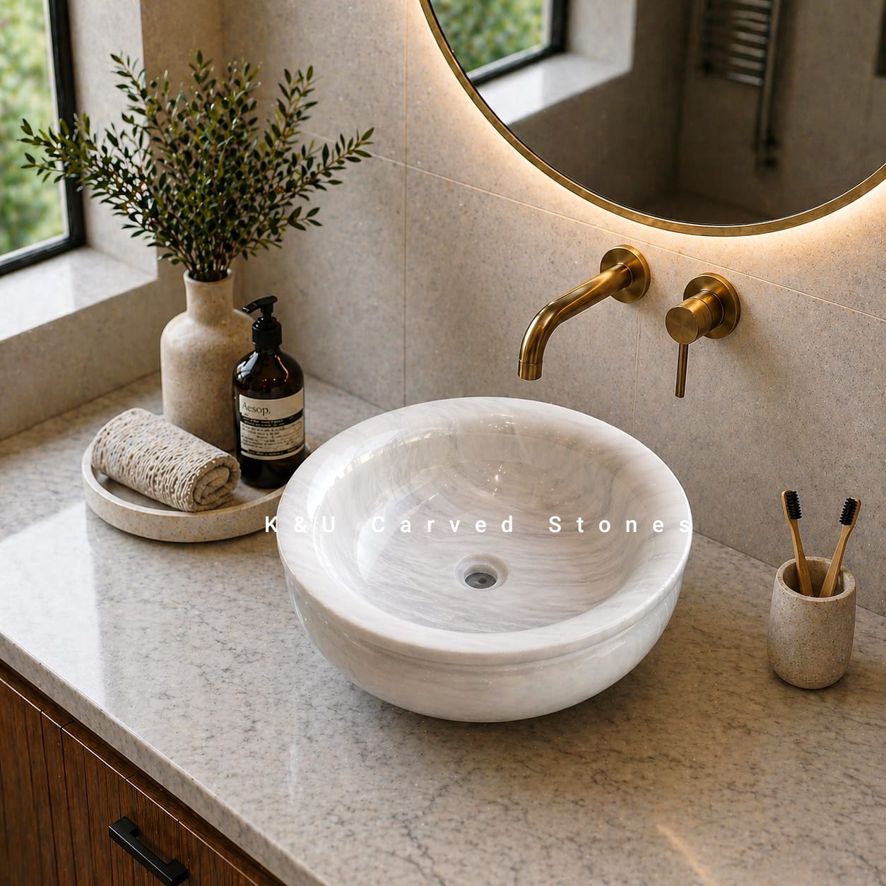 Natural stone marble sink bathroom