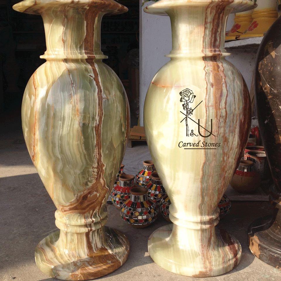 Hand Carved Fancy Black Stone Floor Vase